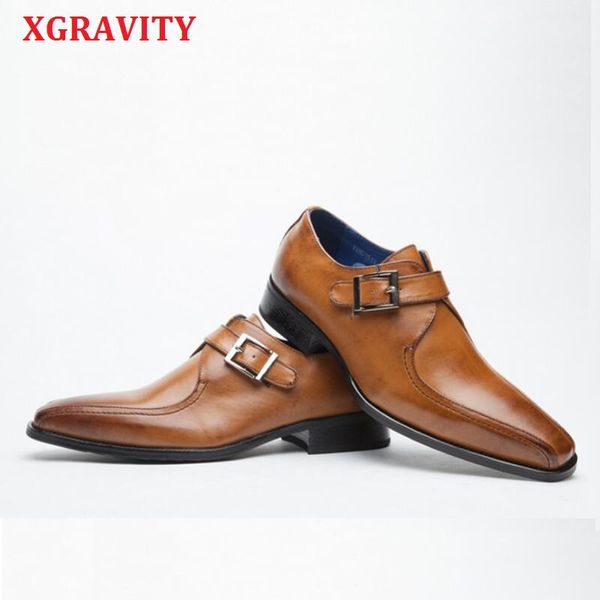 

xgravity mens formal shoes genuine leather oxford shoes men italian dress wedding slip on leather brogues a168, Black