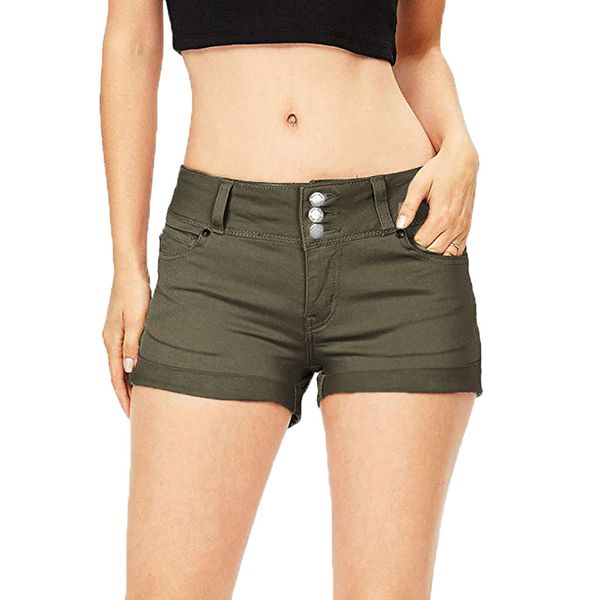 

2019 new women summer stretchy high waist button down denim fit mini shorts jeans pants drop shiping w513, White;black