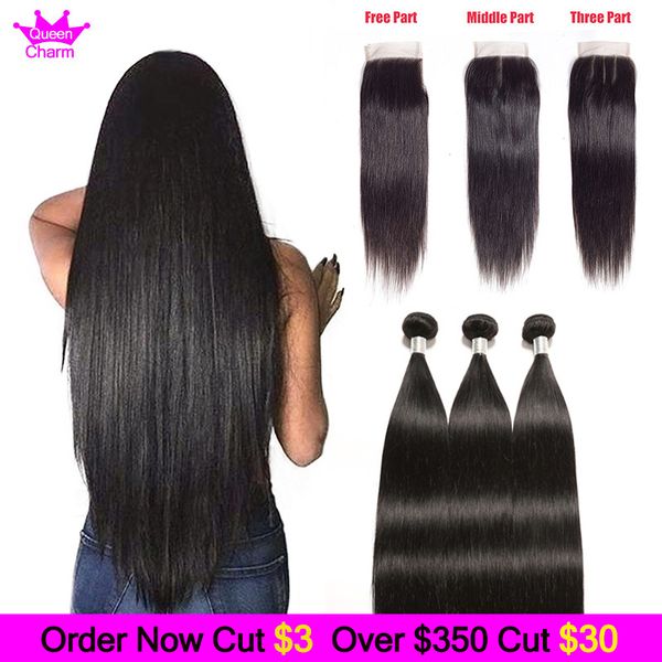

brazilian straight hair extensions 3 bundles with 4x4 lace closure middle/three part straight brazilian human hair bundles with closure, Black;brown