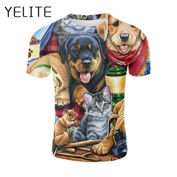 

yelite all over print pet t-shirt cat and dog men tshirt casual funny animal t shirt for male tee hipster harajuku summer, White;black