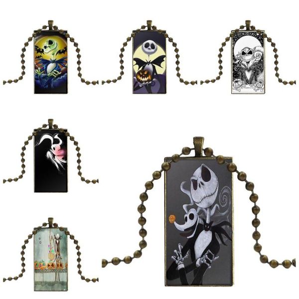 

jack skellington the nightmare before christmas for girls gifts necklace fashion long chain with rectangle necklace jewelry, Silver