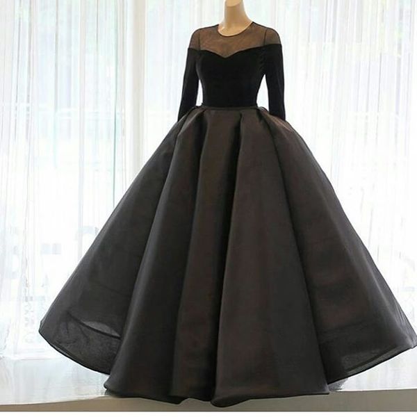 

plus size ball gown african black girl black long sleeve arabic prom dresses evening formal dress