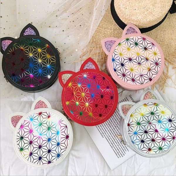 Borse Borsa con paillettes per orecchie di gatto Borsa rotonda per cartoni animati Borsa per telefono con monete per ragazze Borsa a tracolla con tracolla glitterata Borsa per la spesa di moda LT722