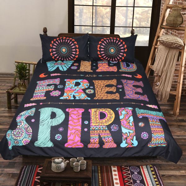 Bohemian Bedding Set Letter Mandala Duvet Cover Colored Letters