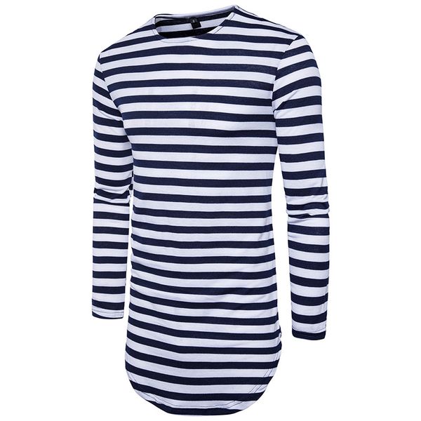 

men's t-shirts hiphop mens striped tshirts long sleeved curved longline teenager spring tees, White;black