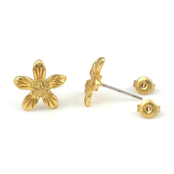 

doreenbeads zinc based alloy ear post stud earrings findings flower apple fruit magold jewelry diy charms 13mm x 12mm, 6 pcs, Golden;silver