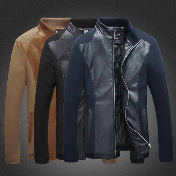 

men's jackets 2021 casual pu leather jacket outerwear coat slim fit stand collar add cotton m-5xl, Black;brown