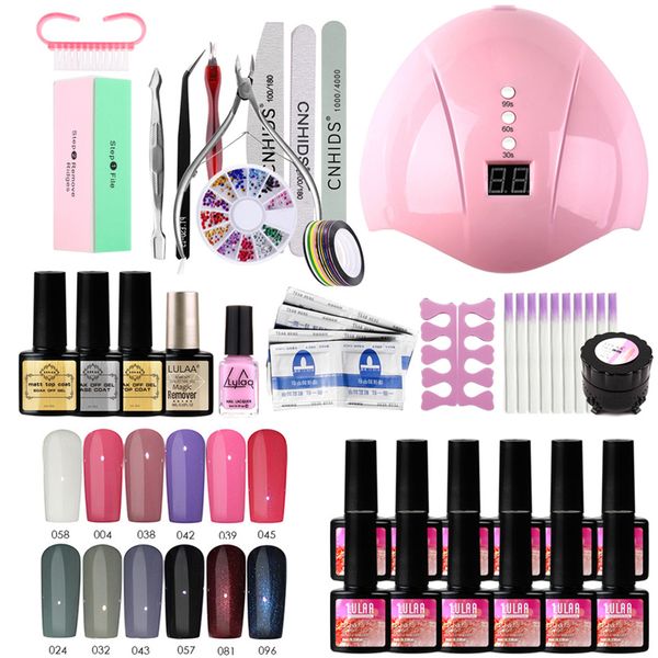 

33pcs nail polish glue set uv/led nail ptherapy lamp complete kit for beginners diy machine set