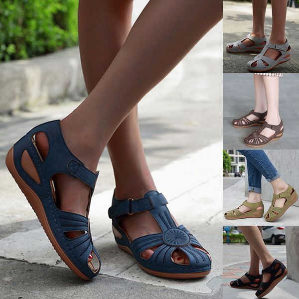 

women's sandals summer handmade ladies shoe leather sandals for women flats retro style soft bottom mother shoes, Black