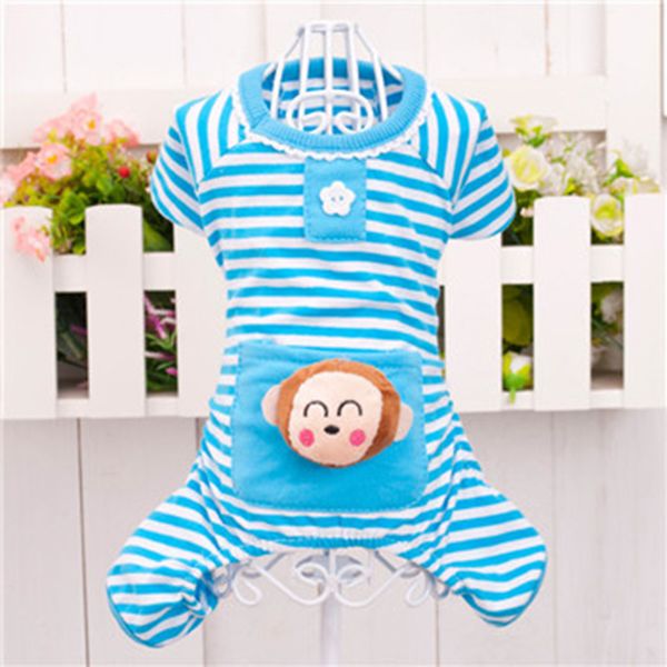

puppy dog cat striped pajamas home wear small pet dogs teddy clothes jumpsuit
