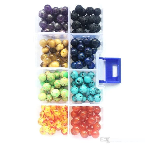 

аксессуары свободных шарики 160pcs box чакра шарики и 20шт вулканического камень бисер черной лава рок камень для diy ювелирных изделий ожер