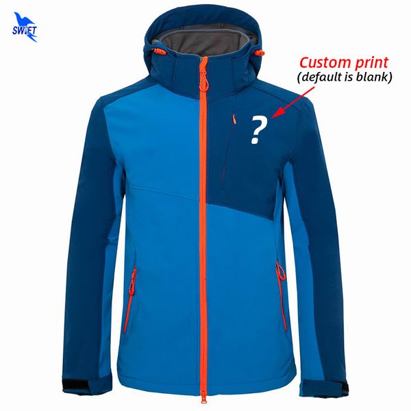 

custom print 2019 softshell jacket men waterproof windproof outdoor fishing hiking clothing 3l thermal fleece hooded skiing coat, Blue;black