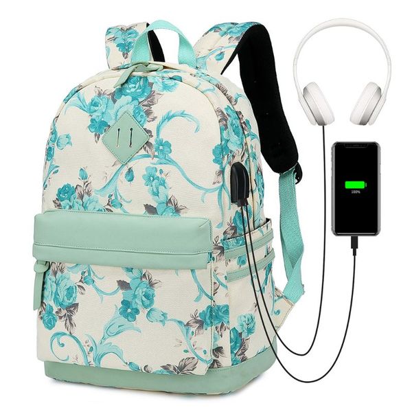 

fashion canvas rucksack backpack school bag usb charging port college daypack x7xc