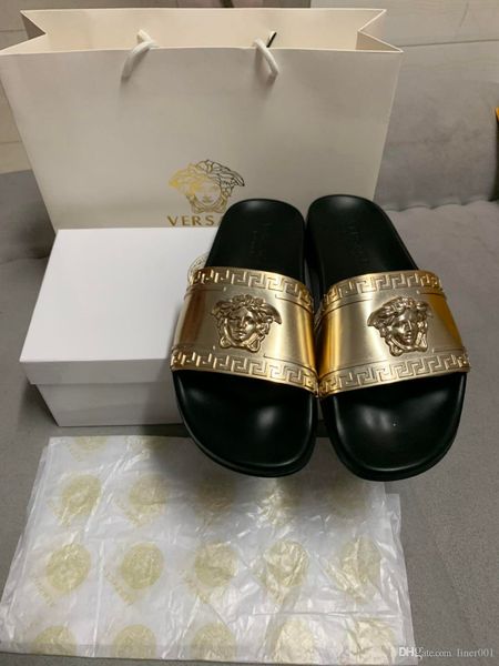 

men's and women's fashion casual slippers, golden silver ladies sandals, with box wholesale ing, Black