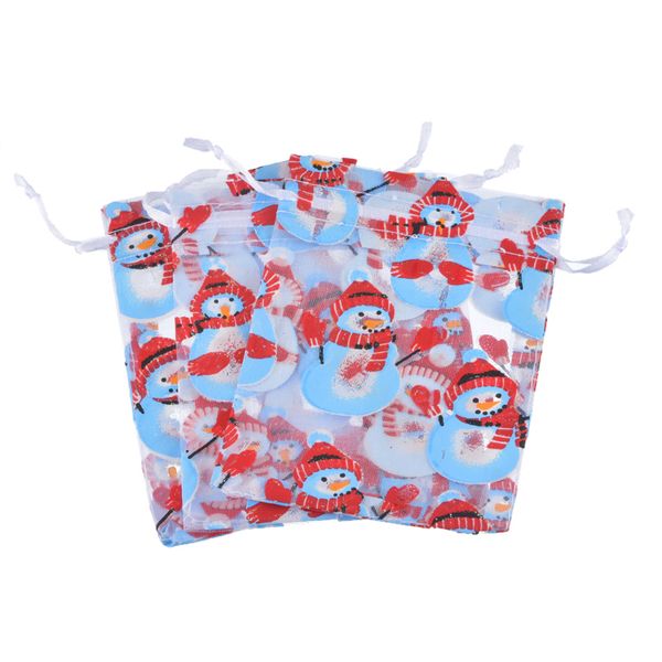 

10pcs christmas snowman organza bag christmas gift bag new year festival party decorations for kids gifts diy 12x9cm