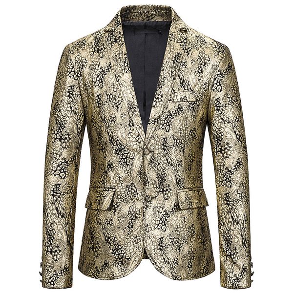 

gold jacquard bronzing floral blazer men 2019 brand mens patchwork blazer jacket party stage singer costume homme men clothes, White;black