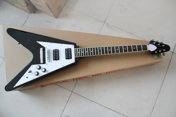 

factory custom v shape body black body electric guitar with fixed bridge,2 pickups,chrome hardware,can be customized