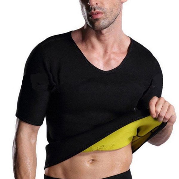 

summer men sweat shirt short sleeve neoprene fitness weight loss slimming body shaper t-shirt xrq88, White;black