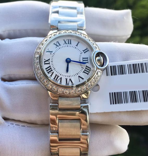 

small size 28mm diamonds watch women quartz watch stylish womens watches stainless steel clock gift for ladies, Slivery;brown