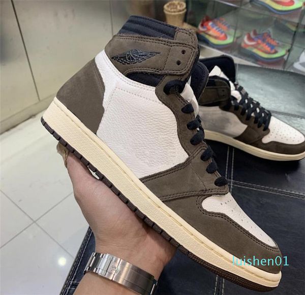 

2020 new travis scott mens basketball shoes sneakers 1 1s suede brown men boy athentic sports designer trainers running shoes with box 01l