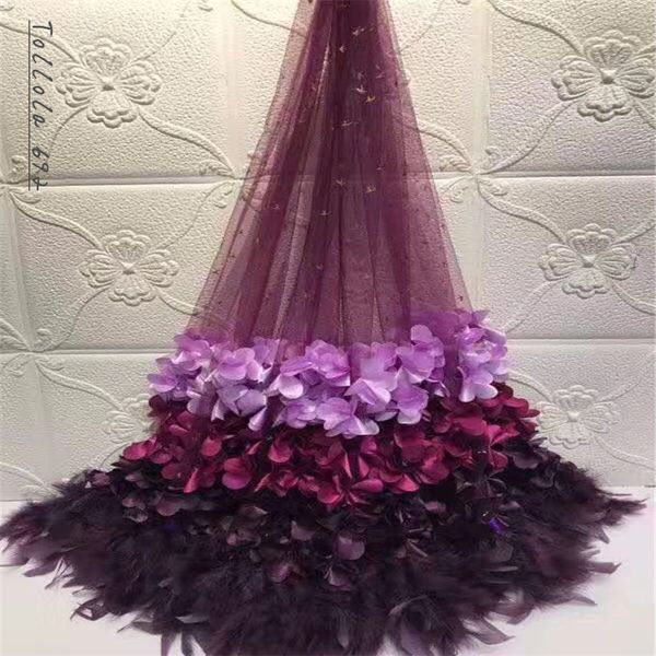 

2019 new design french tulle net lace fabric for nigerian wedding dress feather applique lace fabric, Black;white
