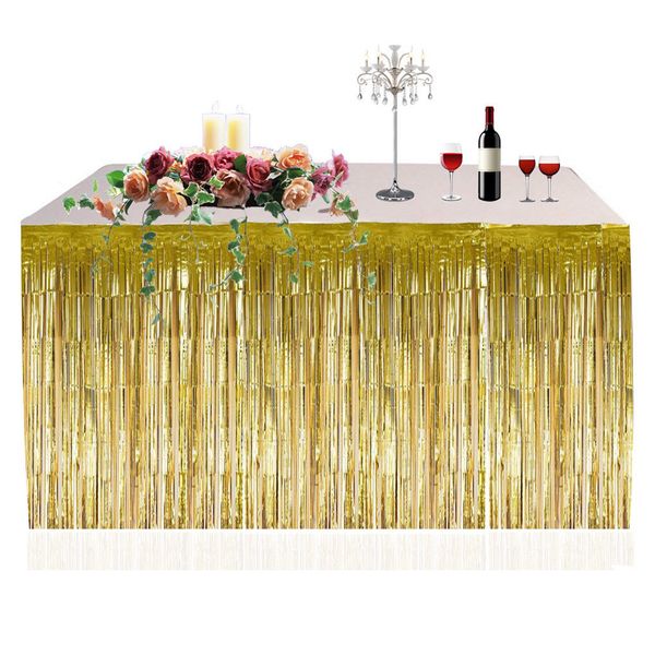 

fringe tassel table skirt foil summer beach party metallic tinsel decoration