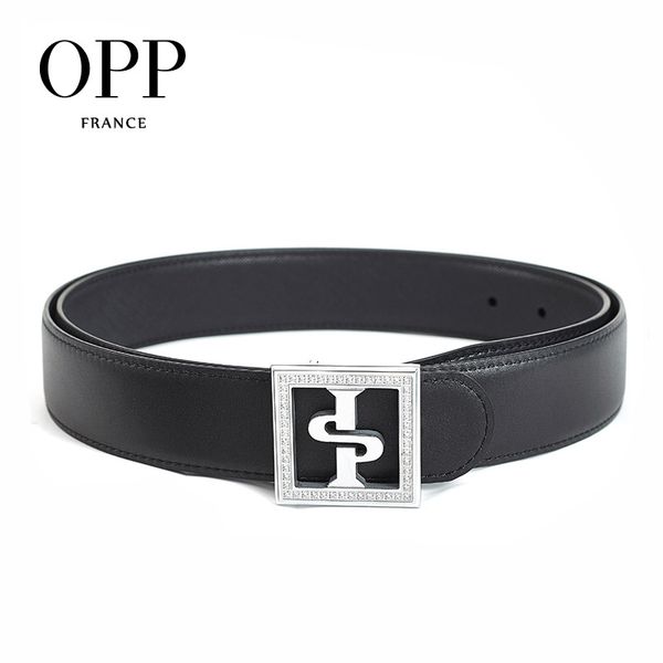 

opp men's belts fashion rhinestone business casual belts leather metal needle square silver buckle men's black belt, Black;brown