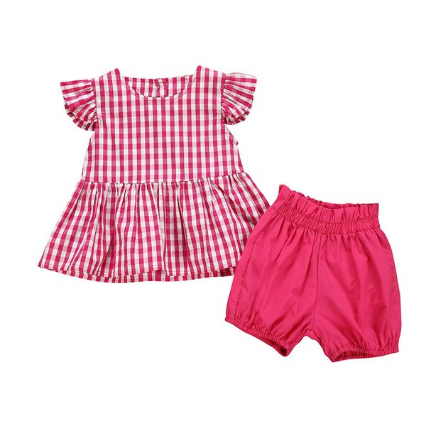 

summer baby girl kids clothes single-row button round collar flying sleeves red shorts 2 pieces sets kids designer clothes girls jy507, White
