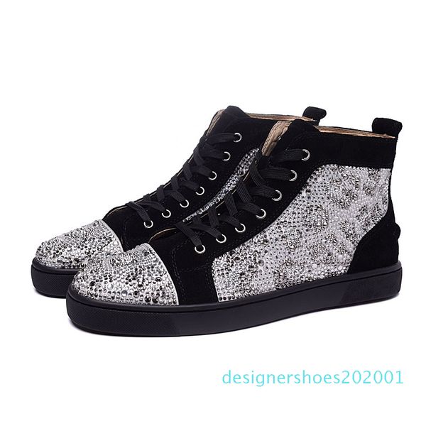 

2019 designer sneakers red bottom shoe low cut studded spikes shoes for men and women shoes party wedding crystal leather sneakers d01, Black