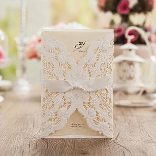 

new style flower wedding invitation card marriage pink rectangle invitations with bowknot party decorations custom made