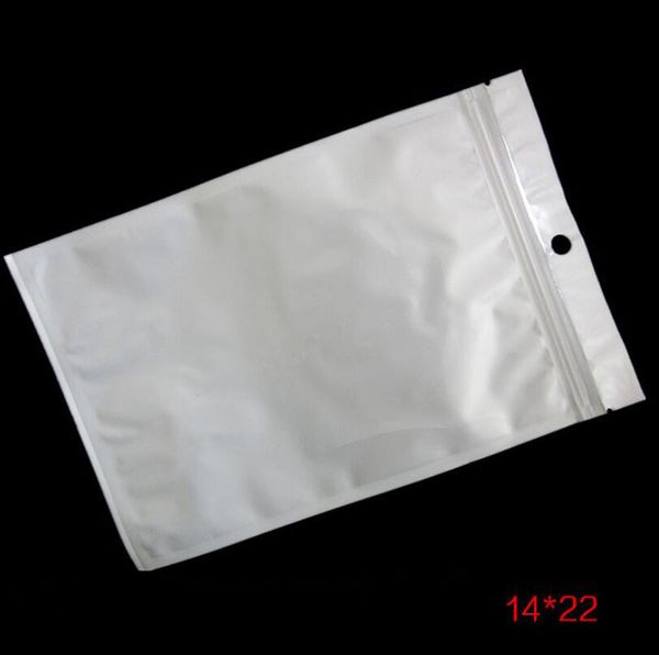 14 * 22 centímetros Branco / Clear Auto Seal Zipper Embalagens plásticas Bag, Zip Package Bloqueio Saco, Comércio, para o evento W / Hanging Buraco