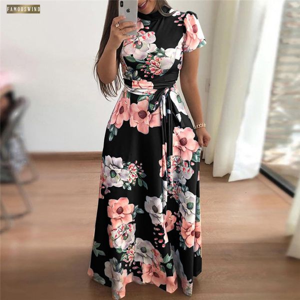 

women summer dress 2019 print short sleeve long dress boho floral casual maxi dress turtleneck elegant dresses vestido, Black;gray