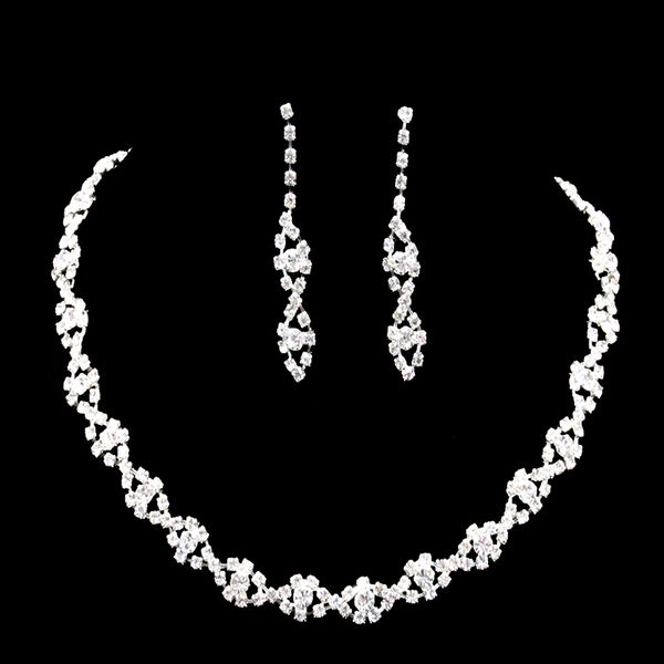 

newly bridal wedding crystal diamante twisted necklace+drop earrings party jewelry set ms88, Silver