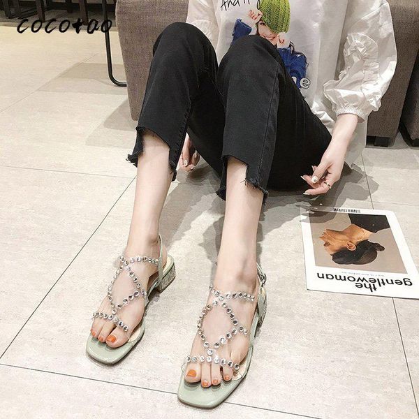 

sandals with skirt female summer shoes 2021 wild thick fashionable rhinestone ladies word fairy roman, Black