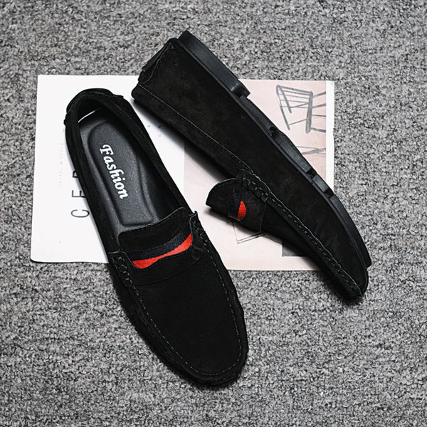 

large size men's shoes 2020 spring new style popular moccosins genuine leather soft bottom casual suede leather shoes fashion no, Black