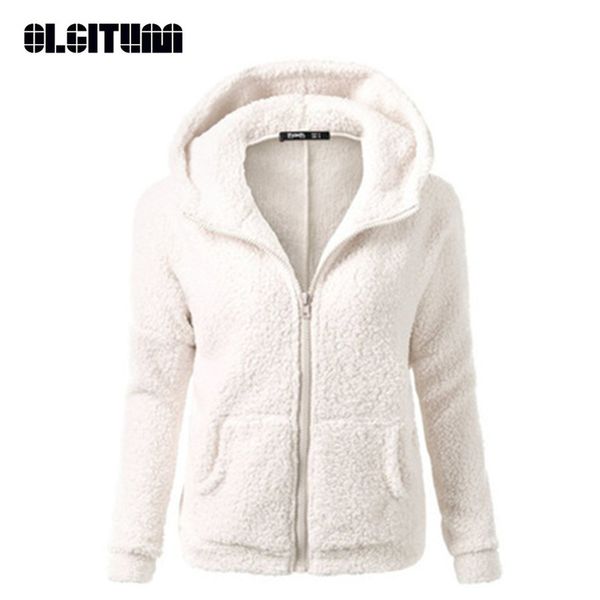 

new olgitum winter autumn warm jacket hooded 2018 s-5xl casual female sweatershirt coat solid soft fleece women coat ss214, Black
