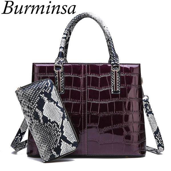 

burminsa урожай женщины лакированной кожи сумка крокодил pattern женщина плечо сумка работа дама сумка сумка змеиного кошелек