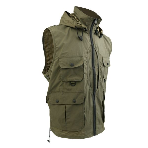 

men outdoor vest travelling pgraphy fishing quick-dry jacket detachable hood, Black;brown