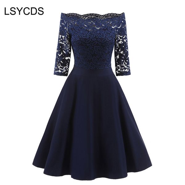 

lsycds 2020 новых женского платье sexy половина рукав разрез шея robe урожай ретро повседневной партия рокабильной 50s 60s шнурок женщины пл, Black;gray