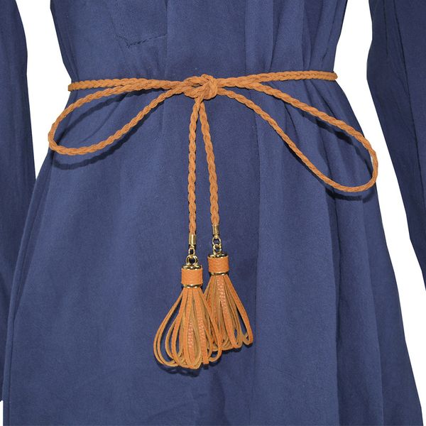 

retro solid color women ladies girls female belts waistband rope tassel ceinture weave pu leather chain fs0431, Black;brown