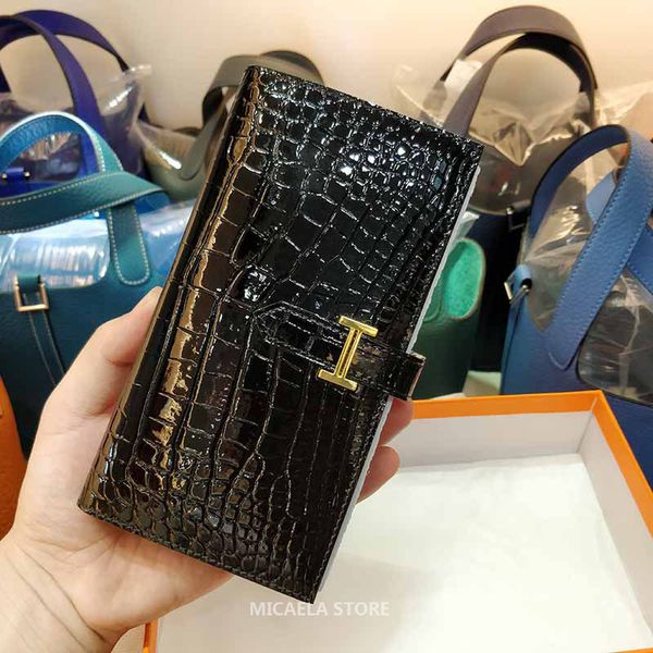 

crocodile luxury designer brand women wallets cowskin fashion handbags purses long money clip credit card holder womens wallet ing, Red;black
