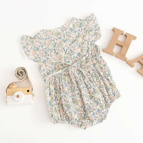 

kids clothes girls climbing short sleeve o-neck full flowers romper elegant infant jumpsuits romper baby clothes, Blue