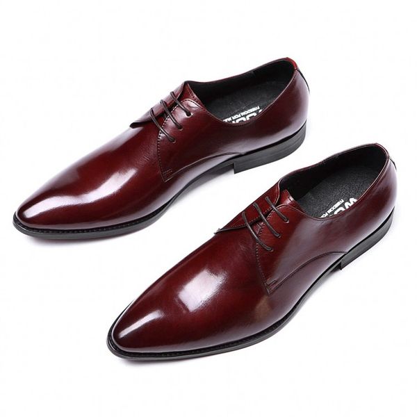 

men new fashion pointed toe genuine leather lace up handmade oxfords office work dress wedding shoes js-a0059, Black