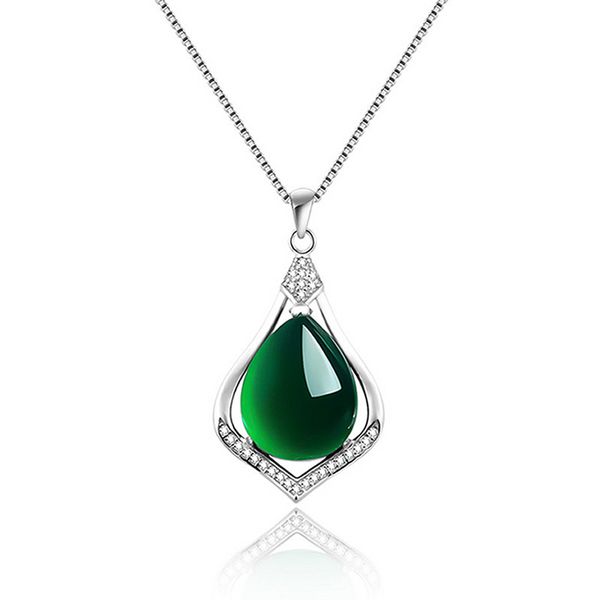 

real 925 sterling silver natural jade link chains pendants necklaces for women sterling-silver-jewelry brand pendant water drop