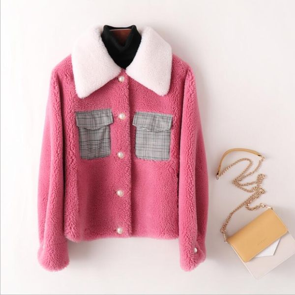 

fashion casual faux fur coat 2019 winter new short sheep shear coat granules lamb hair fur winter women, Black