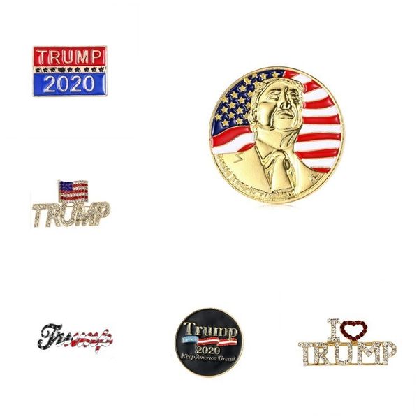 hot Trump Spilla 6 stili 2020 Brillante bandiera americana Spilla Patriottica campagna repubblicana Pin Favore di partito Spilla commemorativa T2C5229-1