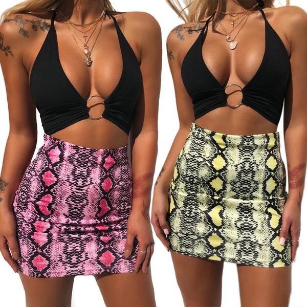 

2020 summer women fashion high waist snake print short skirt streetwear ladies casual fitness short skirt, Black