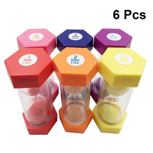 

6pcs hexagon hourglass timer set safety hourglasses gifts children playing toys home decors room decorations 1/2/3/4/5/6 minutes