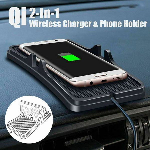 2 In1 Qi Wireless Charger Car Phone Holder Mount Non Slip Pad Mat