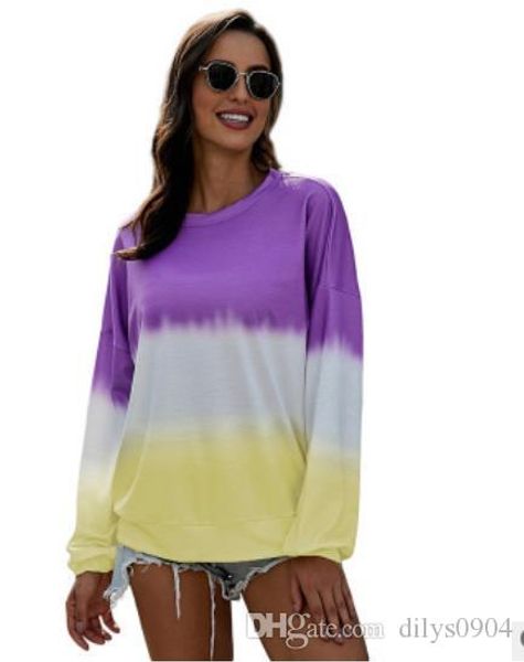

showing figure in autumn, new style women's sanitary wardrobe casual gradual change of color round collar, long sleeve, loose-fitting w, White